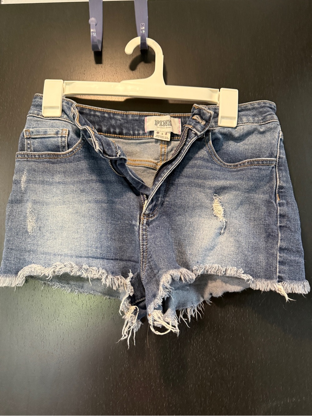 PINK Victoria's Secret Light Blue Distressed Frayed Denim Shorts
